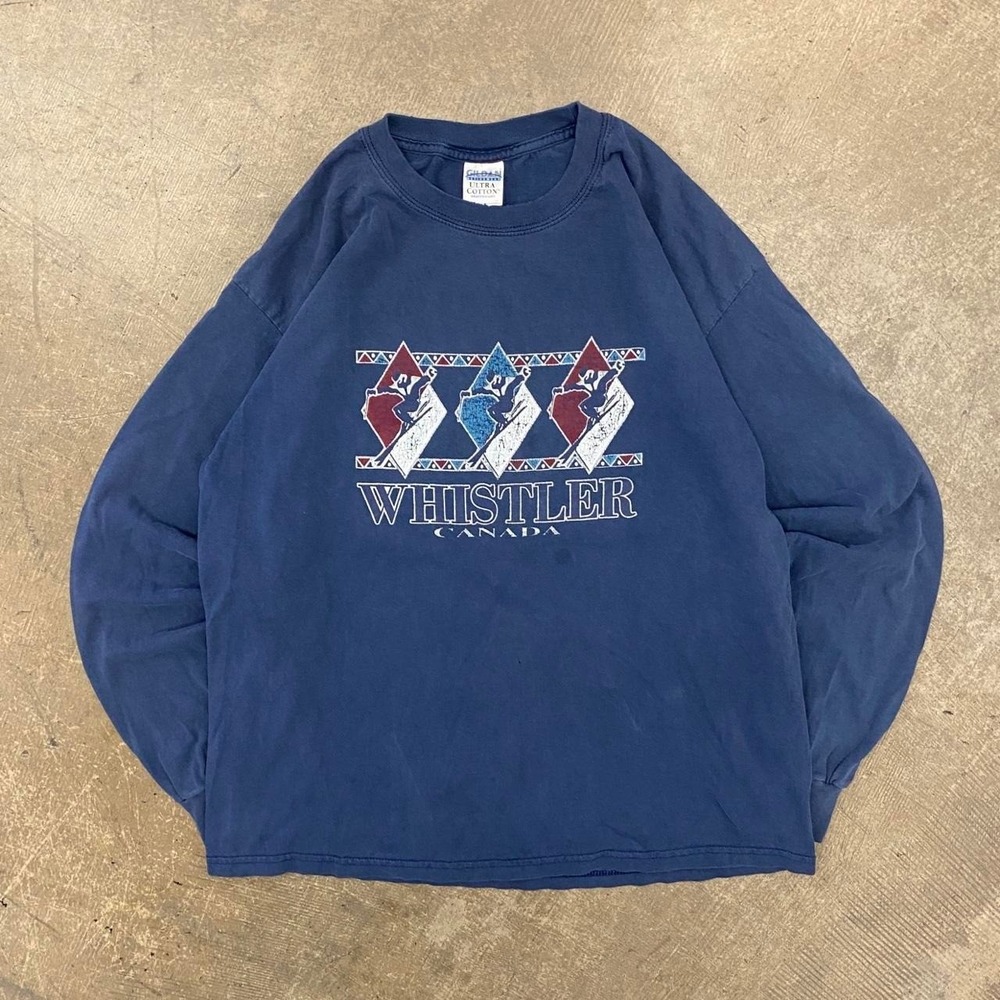 Vintage Whistler Canada Ski 90s Longsleeve Skiing Gildan Shirt Size XL